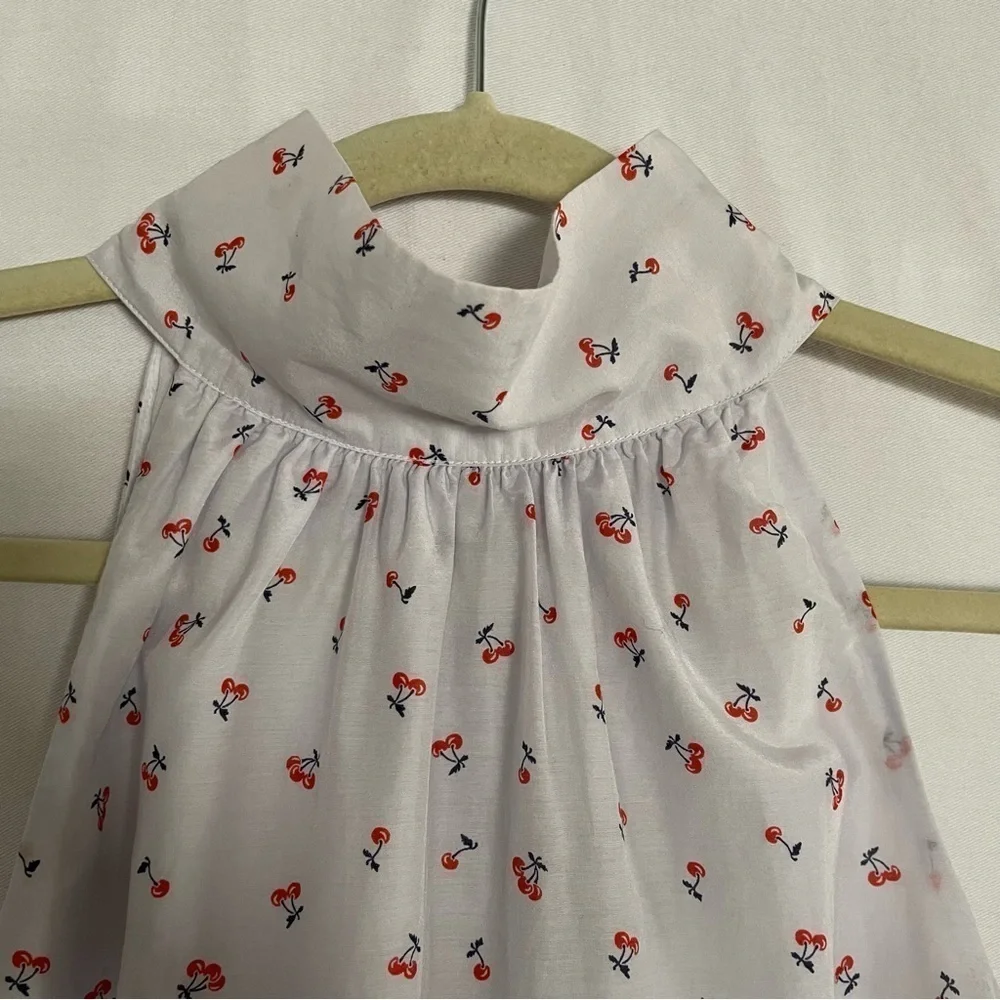 J. Crew Silk Blend Cherry Print Sleeveless HighTie Neck Halter Blouse Top